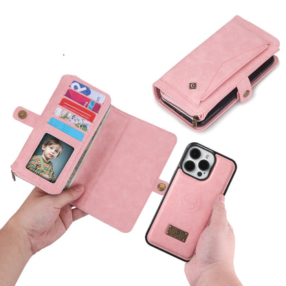 ELECTROPRIME For iPhone 15 Plus Multi-functional Zipper Wallet Leather Phone Case(Pink)
