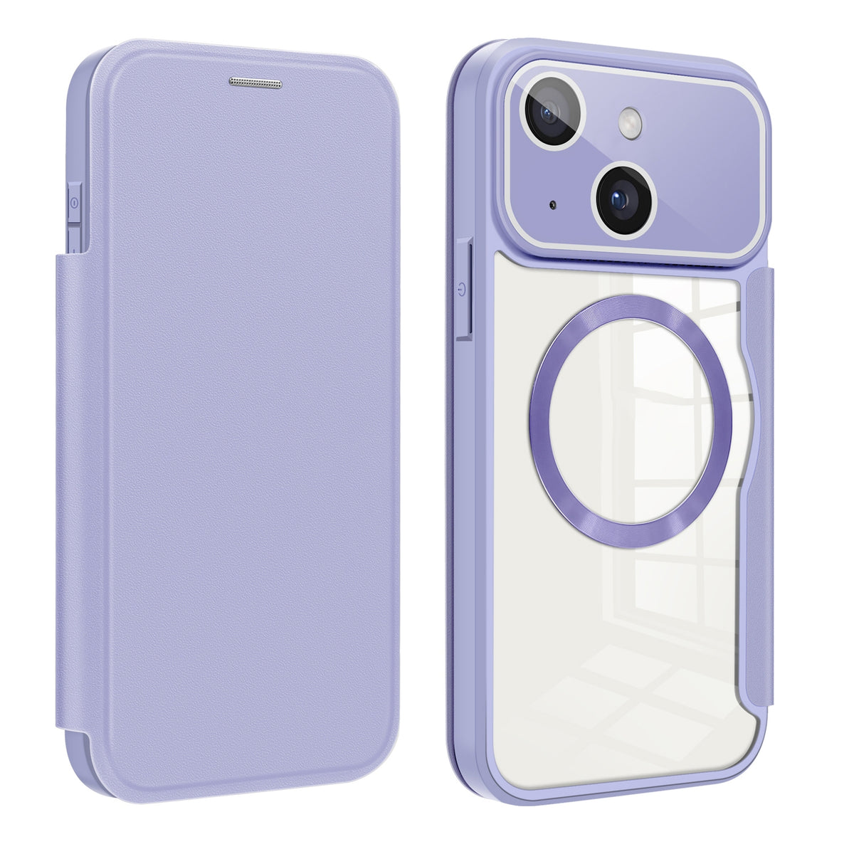 ELECTROPRIME For iPhone 15 Colored Shield MagSafe Magnetic RFID Anti-theft Leather Phone Case(Purple)