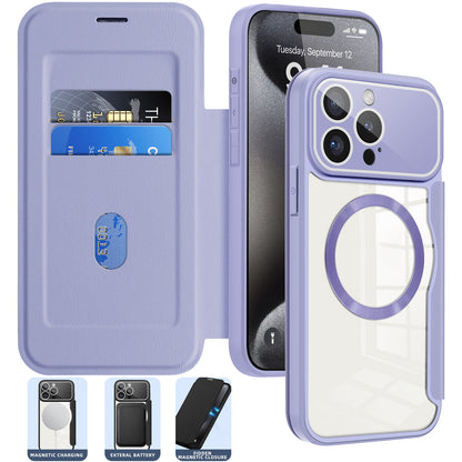ELECTROPRIME For iPhone 15 Colored Shield MagSafe Magnetic RFID Anti-theft Leather Phone Case(Purple)