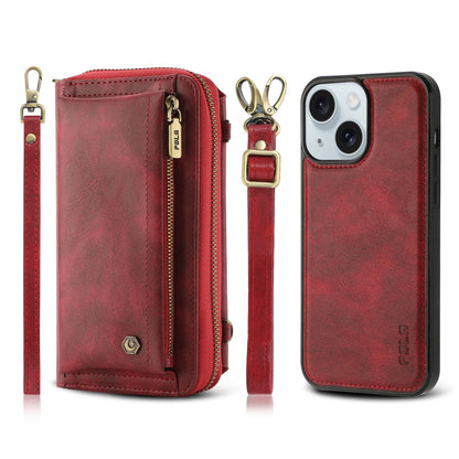 ELECTROPRIME For iPhone 15 Crossbody Multi-functional Zipper Wallet Leather Phone Case(Red)