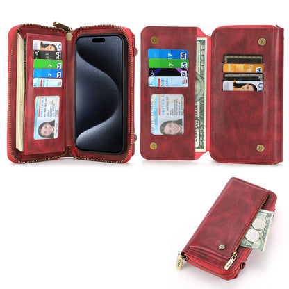 ELECTROPRIME For iPhone 15 Crossbody Multi-functional Zipper Wallet Leather Phone Case(Red)