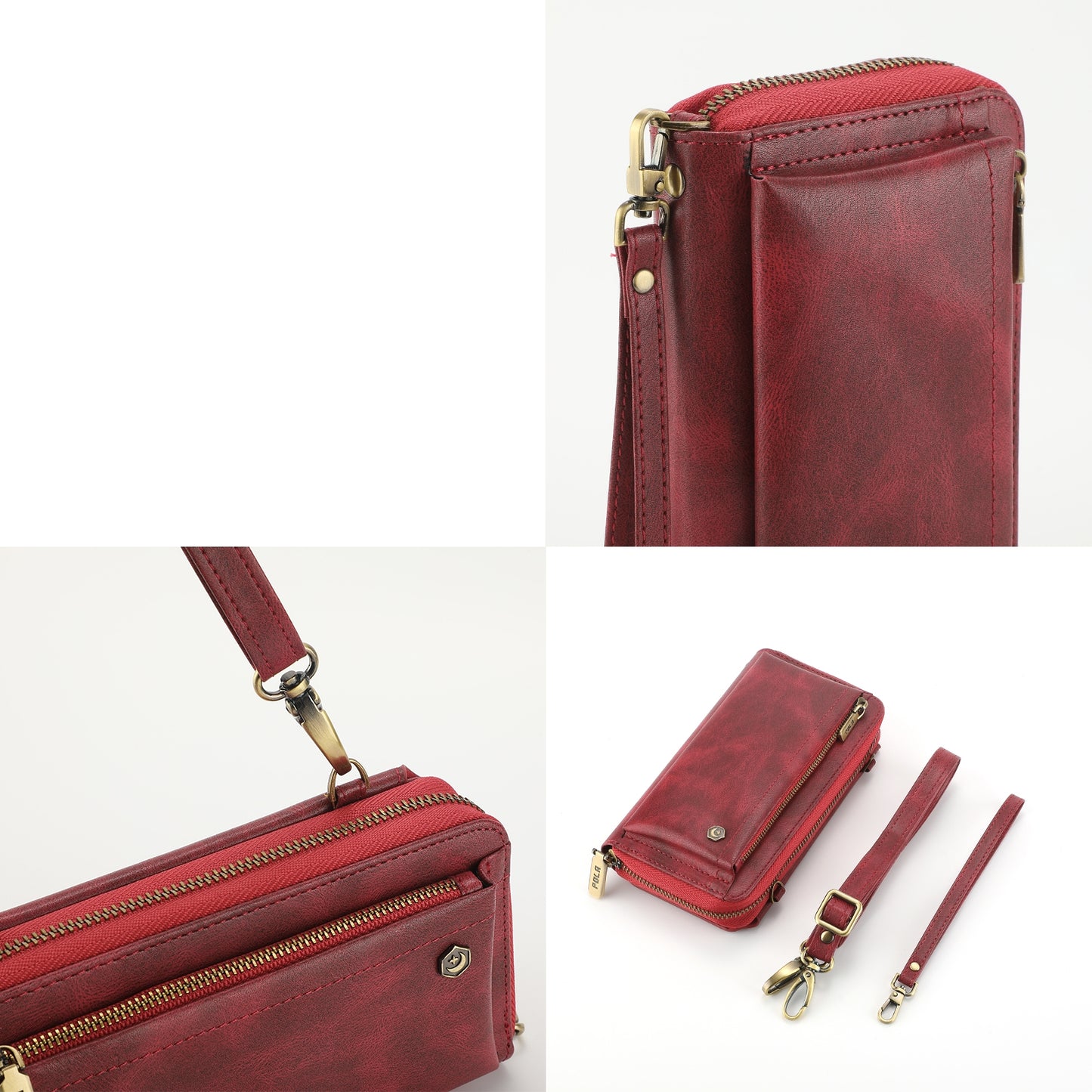 ELECTROPRIME For iPhone 15 Crossbody Multi-functional Zipper Wallet Leather Phone Case(Red)