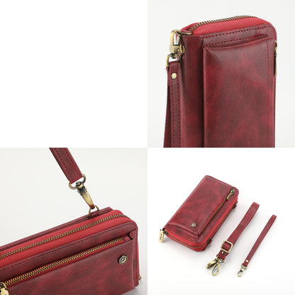 ELECTROPRIME For iPhone 15 Crossbody Multi-functional Zipper Wallet Leather Phone Case(Red)