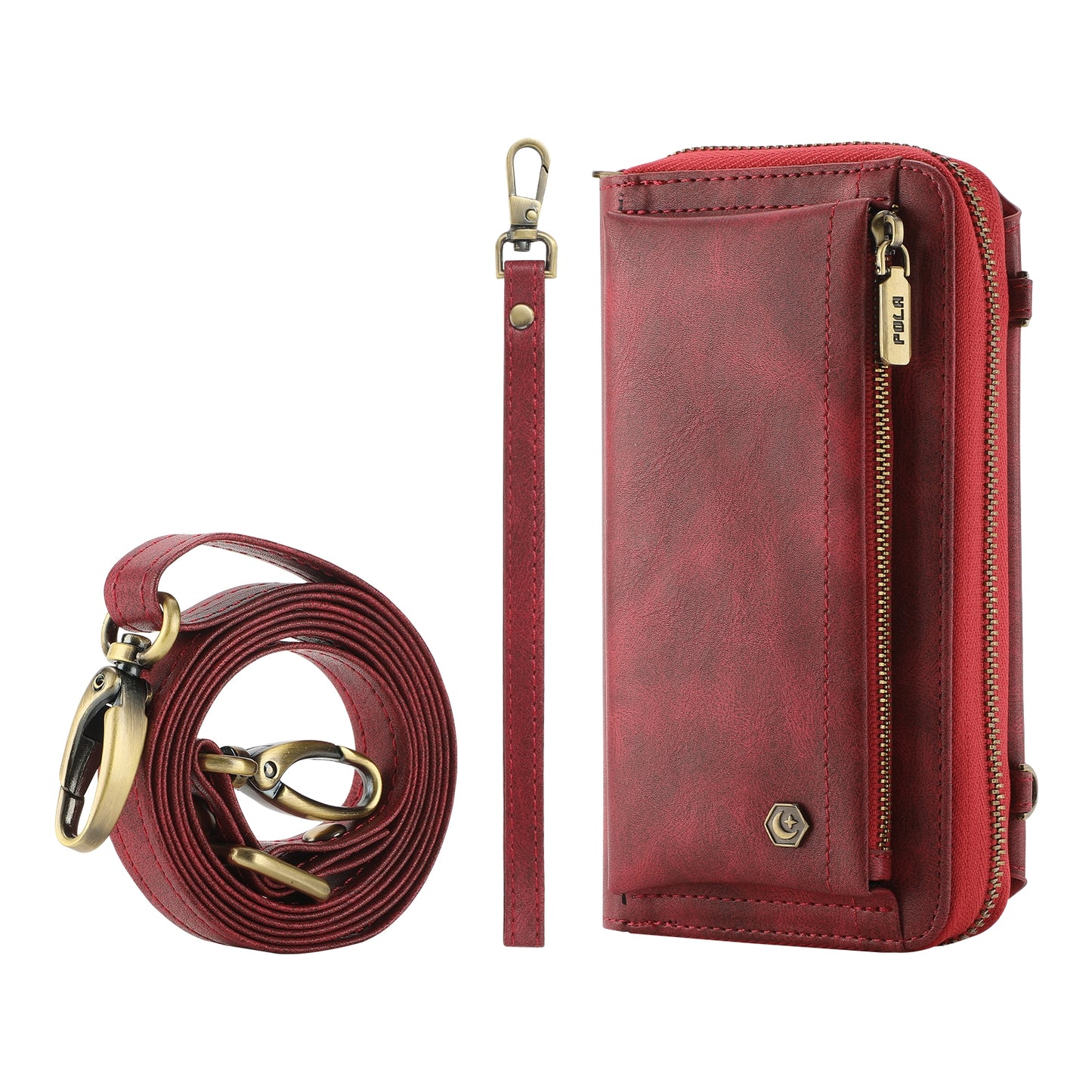 ELECTROPRIME For iPhone 15 Crossbody Multi-functional Zipper Wallet Leather Phone Case(Red)