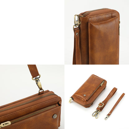 ELECTROPRIME For iPhone 15 Crossbody Multi-functional Zipper Wallet Leather Phone Case(Brown)