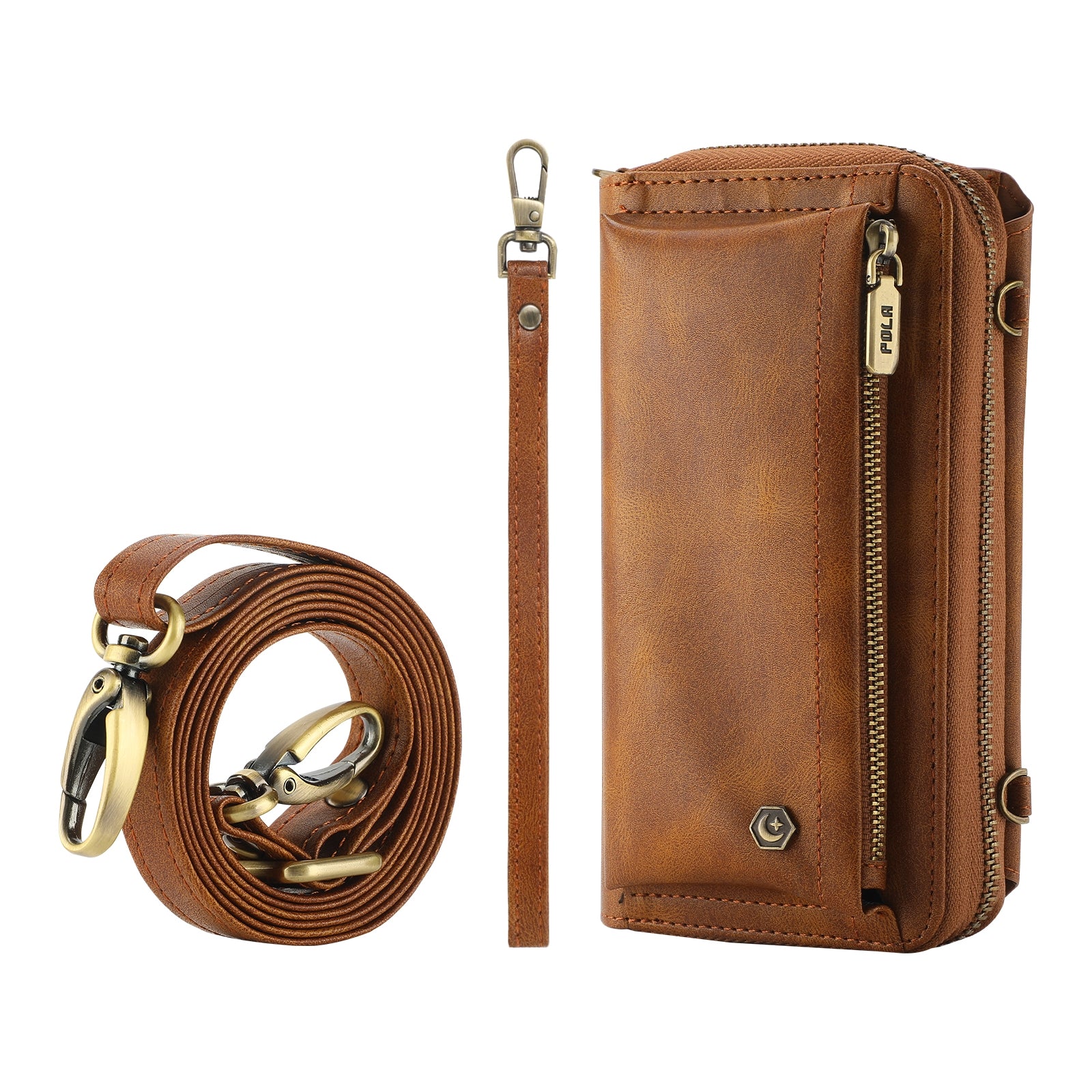 ELECTROPRIME For iPhone 15 Crossbody Multi-functional Zipper Wallet Leather Phone Case(Brown)