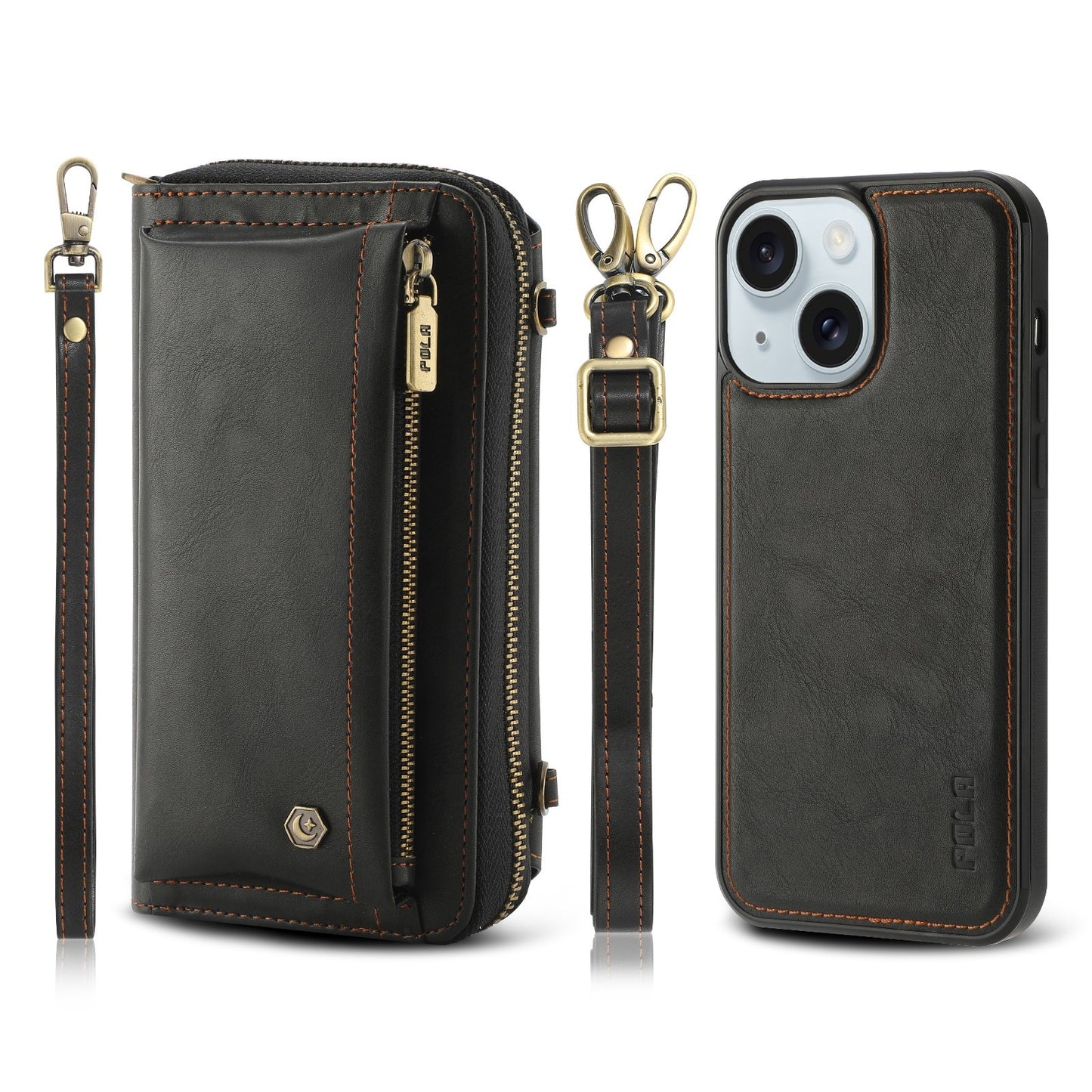 ELECTROPRIME For iPhone 15 Crossbody Multi-functional Zipper Wallet Leather Phone Case(Black)