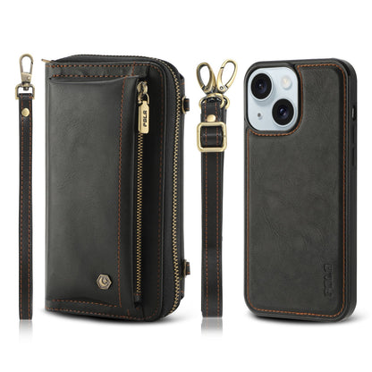 ELECTROPRIME For iPhone 15 Crossbody Multi-functional Zipper Wallet Leather Phone Case(Black)