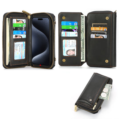 ELECTROPRIME For iPhone 15 Crossbody Multi-functional Zipper Wallet Leather Phone Case(Black)