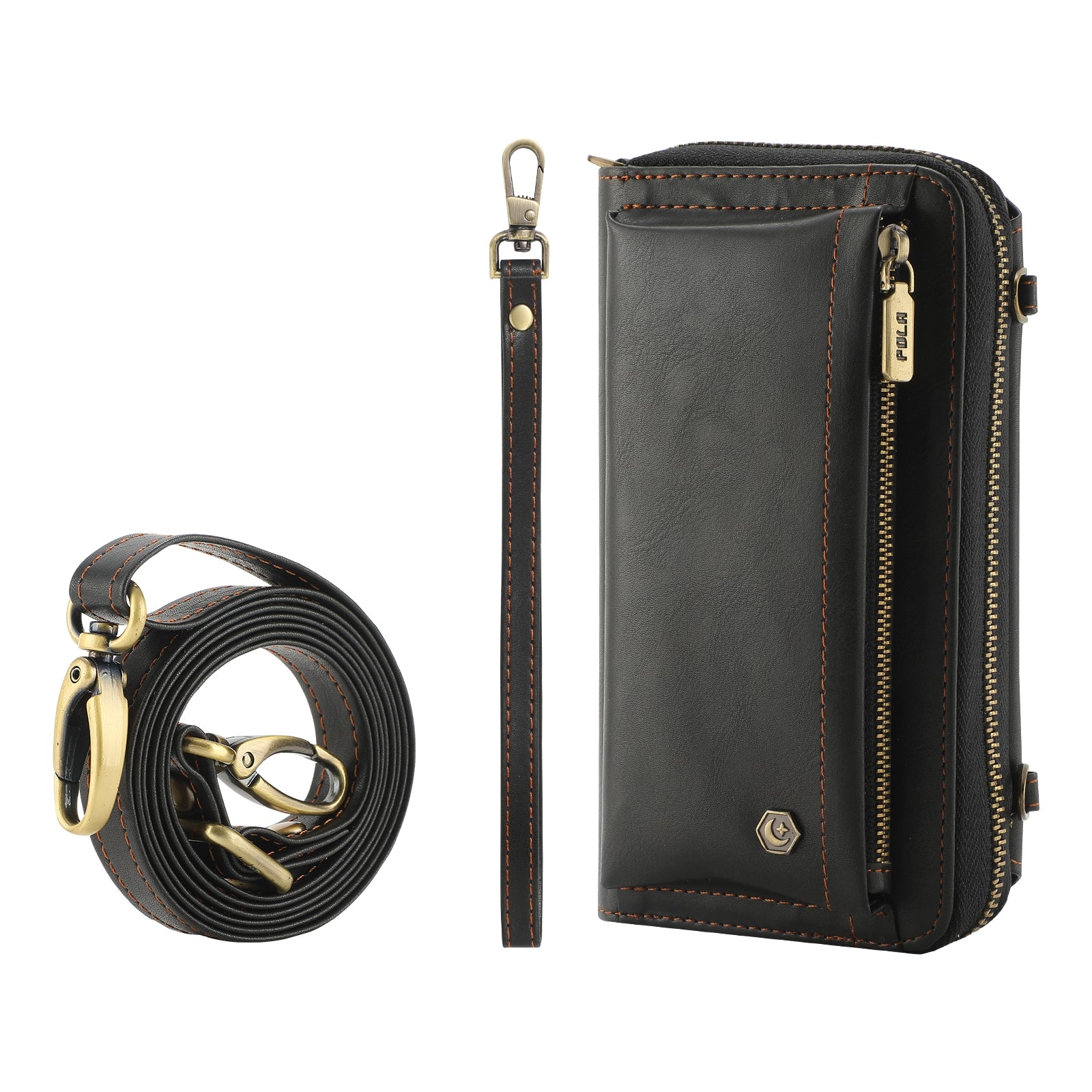 ELECTROPRIME For iPhone 15 Crossbody Multi-functional Zipper Wallet Leather Phone Case(Black)