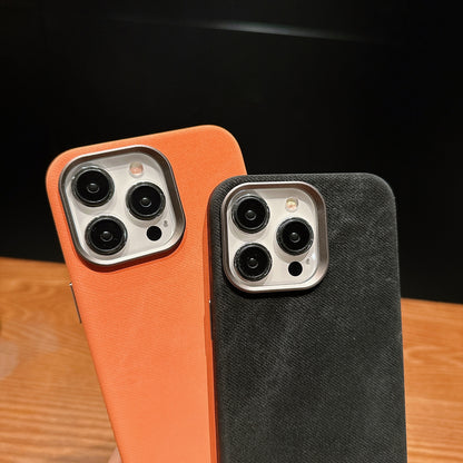 ELECTROPRIME For iPhone 15 Plus Vintage Denim Shockproof Magsafe Phone Case(Orange)