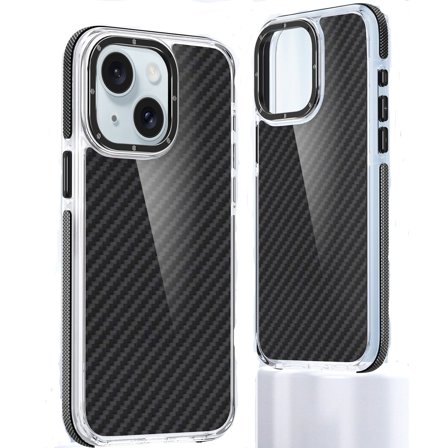 ELECTROPRIME For iPhone 15 Dual-Color Carbon Fiber Acrylic Hybrid TPU Phone Case(Black)