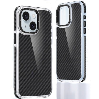 ELECTROPRIME For iPhone 15 Dual-Color Carbon Fiber Acrylic Hybrid TPU Phone Case(Black)