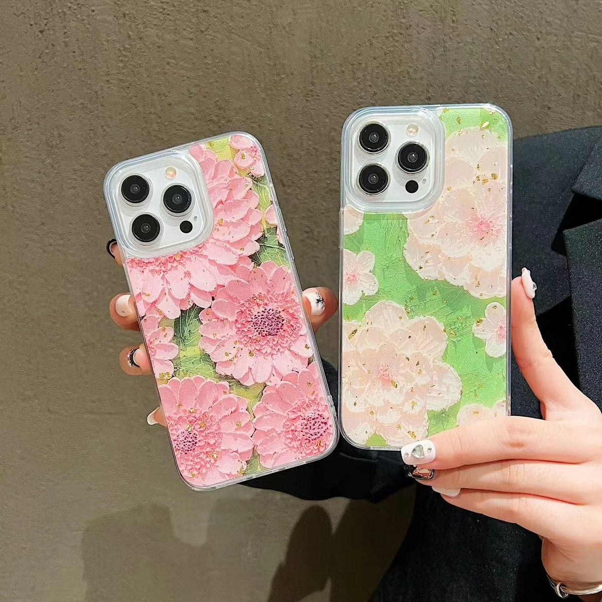 ELECTROPRIME For iPhone 15 Plus Gold Foil Oil Painting Epoxy TPU Phone Case(Blue and Purple Flowers)