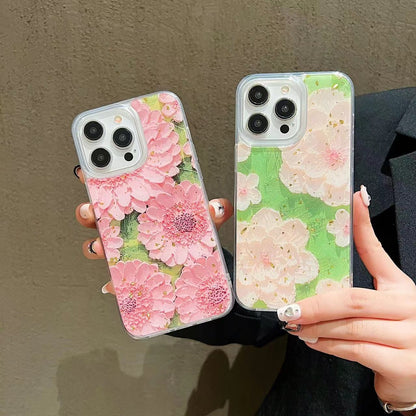 ELECTROPRIME For iPhone 15 Plus Gold Foil Oil Painting Epoxy TPU Phone Case(Blue and Purple Flowers)