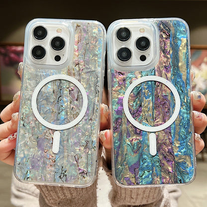 ELECTROPRIME For iPhone 15 Shell Texture Multicolor MagSafe TPU Phone Case(Sea Green)