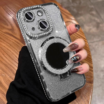 ELECTROPRIME For iPhone 15 Plus Rhinestone Mirror Glitter MagSafe TPU Phone Case(Space Silver)