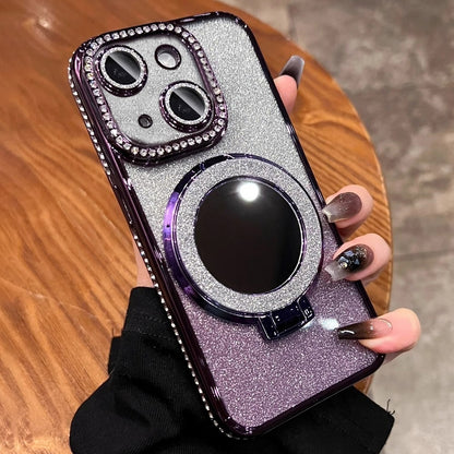 ELECTROPRIME For iPhone 15 Rhinestone Mirror Glitter MagSafe TPU Phone Case(Night Purple)
