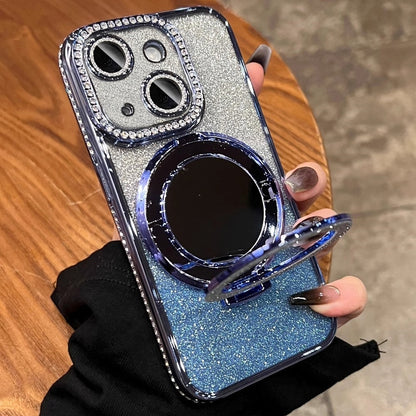 ELECTROPRIME For iPhone 15 Rhinestone Mirror Glitter MagSafe TPU Phone Case(Sierra Blue)