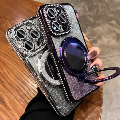 ELECTROPRIME For iPhone 15 Plus Rhinestone Mirror Glitter MagSafe TPU Phone Case(Space Silver)