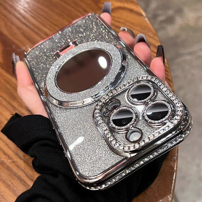 ELECTROPRIME For iPhone 15 Plus Rhinestone Mirror Glitter MagSafe TPU Phone Case(Space Silver)