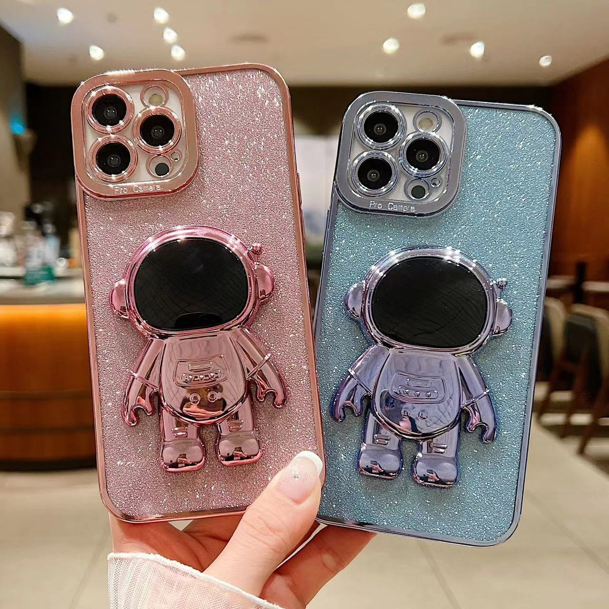 ELECTROPRIME For iPhone 15 Plus Glitter Electroplating Astronaut Holder Phone Case(Green)