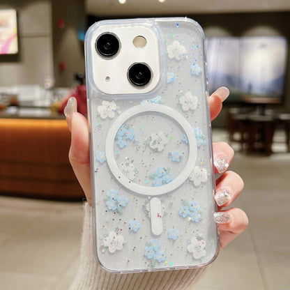 ELECTROPRIME For iPhone 15 Spring Garden MagSafe TPU Phone Case(F06 Blue White Flowers)