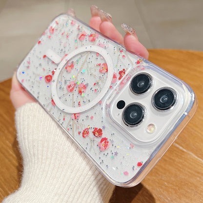 ELECTROPRIME For iPhone 15 Spring Garden MagSafe TPU Phone Case(F06 Blue White Flowers)
