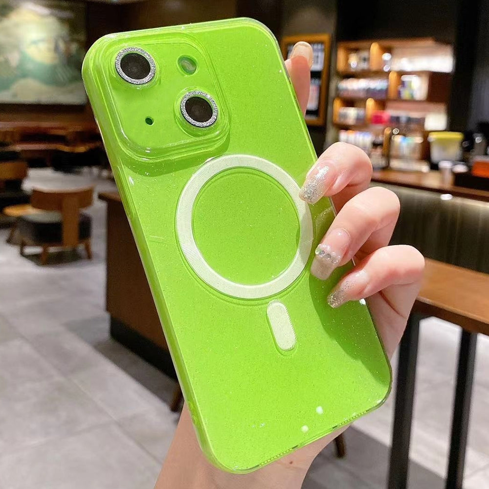 ELECTROPRIME For iPhone 14 Plus / 15 Plus Jelly Glitter Solid Color MagSafe TPU Phone Case(Fluorescent Green)