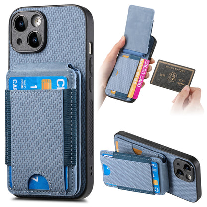 ELECTROPRIME For iPhone 15 Carbon Fiber Vertical Flip Wallet Stand Phone Case(Blue)