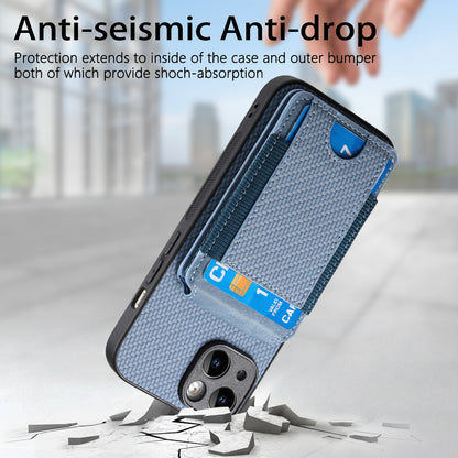 ELECTROPRIME For iPhone 15 Carbon Fiber Vertical Flip Wallet Stand Phone Case(Blue)