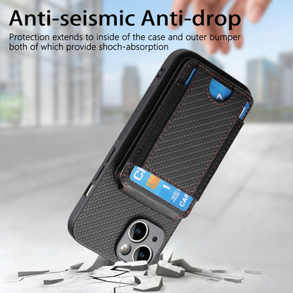ELECTROPRIME For iPhone 15 Carbon Fiber Vertical Flip Wallet Stand Phone Case(Black)