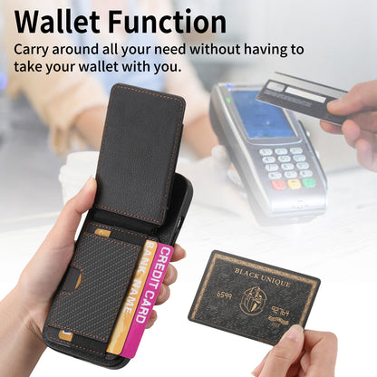 ELECTROPRIME For iPhone 15 Carbon Fiber Vertical Flip Wallet Stand Phone Case(Black)