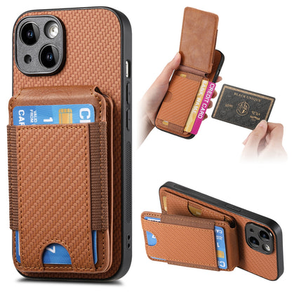 ELECTROPRIME For iPhone 15 Carbon Fiber Vertical Flip Wallet Stand Phone Case(Brown)