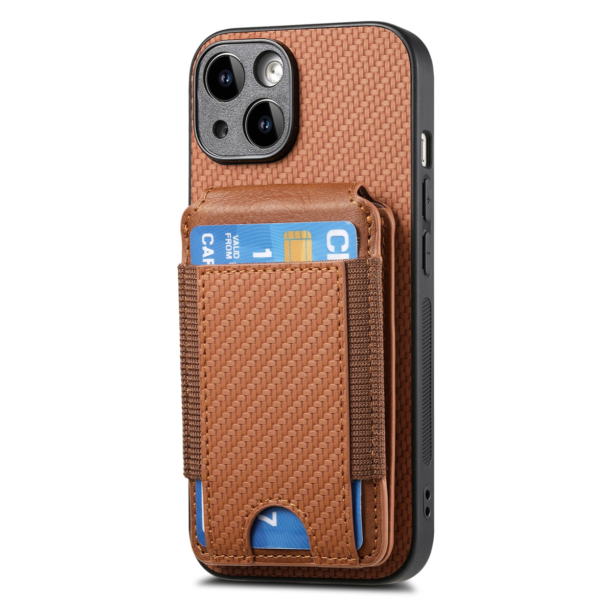 ELECTROPRIME For iPhone 15 Carbon Fiber Vertical Flip Wallet Stand Phone Case(Brown)
