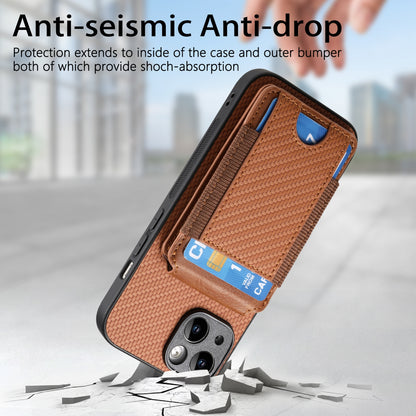 ELECTROPRIME For iPhone 15 Carbon Fiber Vertical Flip Wallet Stand Phone Case(Brown)