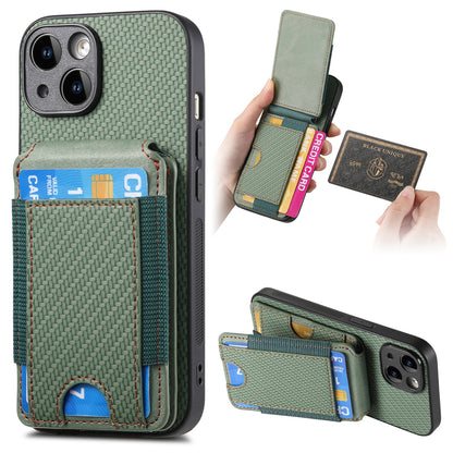 ELECTROPRIME For iPhone 15 Carbon Fiber Vertical Flip Wallet Stand Phone Case(Green)
