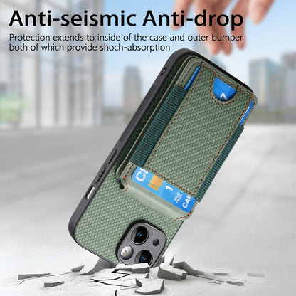 ELECTROPRIME For iPhone 15 Carbon Fiber Vertical Flip Wallet Stand Phone Case(Green)