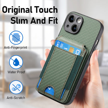 ELECTROPRIME For iPhone 15 Carbon Fiber Vertical Flip Wallet Stand Phone Case(Green)