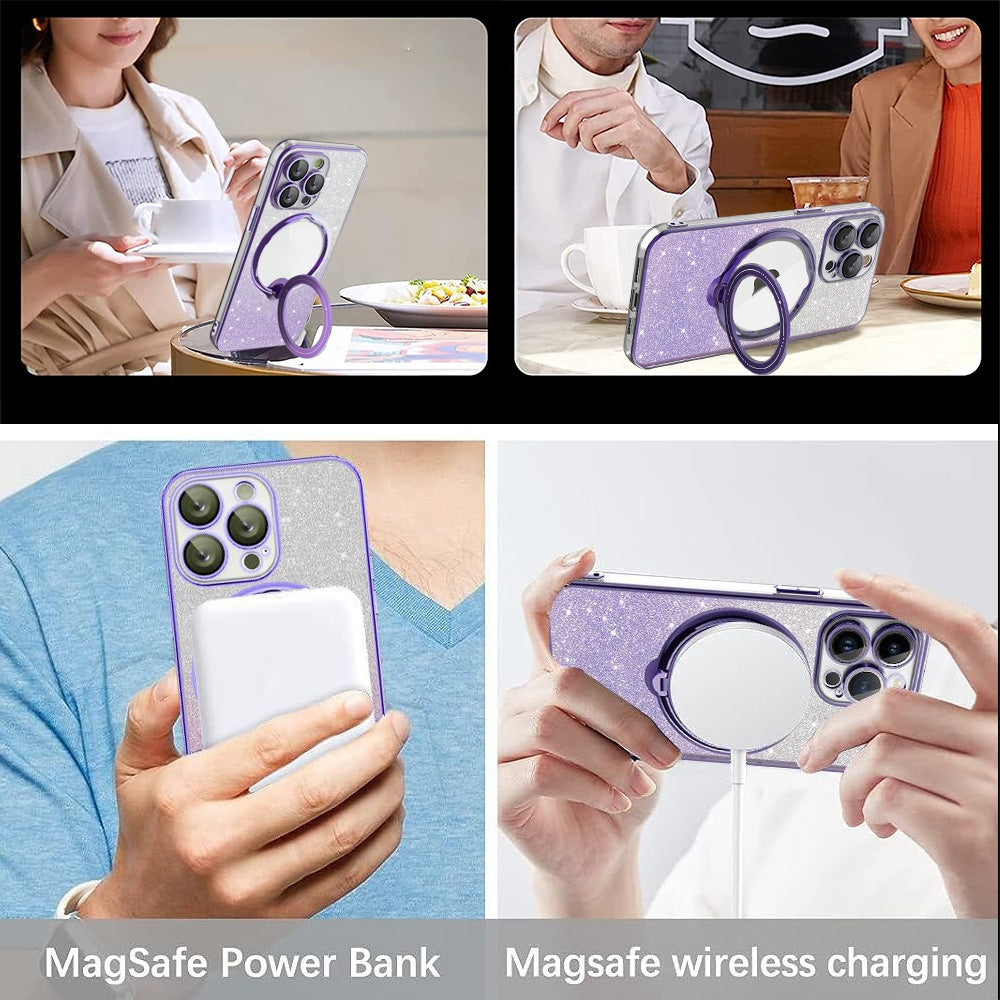 ELECTROPRIME For iPhone 15 Plus Rotation MagSafe Holder Gradient Glitter TPU Phone Case(Cangling)