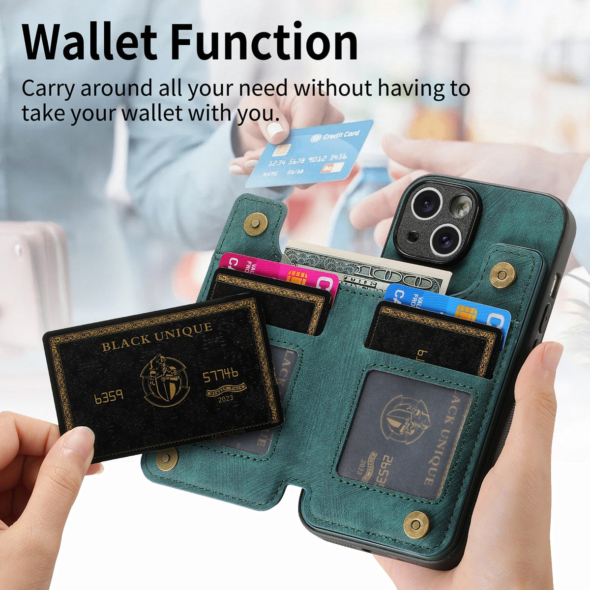 ELECTROPRIME For iPhone 15 Retro Leather Zipper Wallet Back Phone Case(Green)
