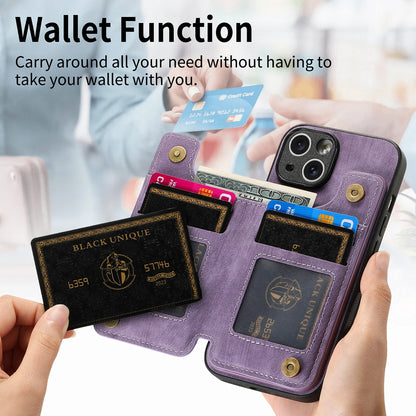 ELECTROPRIME For iPhone 15 Retro Leather Zipper Wallet Back Phone Case(Purple)