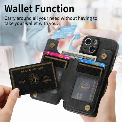 ELECTROPRIME For iPhone 15 Plus Retro Leather Zipper Wallet Back Phone Case(Black)
