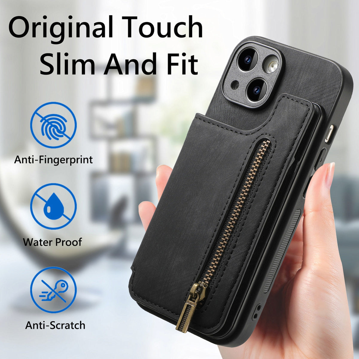 ELECTROPRIME For iPhone 15 Plus Retro Leather Zipper Wallet Back Phone Case(Black)