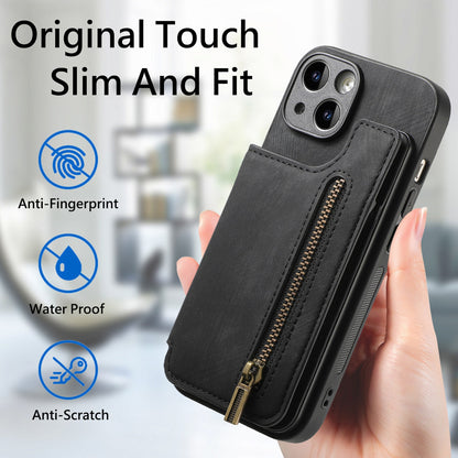ELECTROPRIME For iPhone 15 Plus Retro Leather Zipper Wallet Back Phone Case(Black)