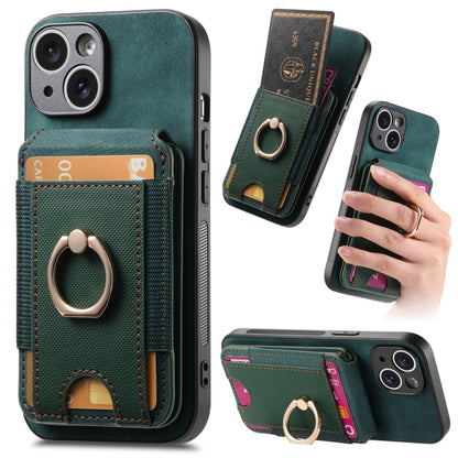 ELECTROPRIME For iPhone 15 Plus Retro Splitable Magnetic Stand Card Bag Leather Phone Case(Green)