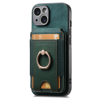 ELECTROPRIME For iPhone 15 Plus Retro Splitable Magnetic Stand Card Bag Leather Phone Case(Green)