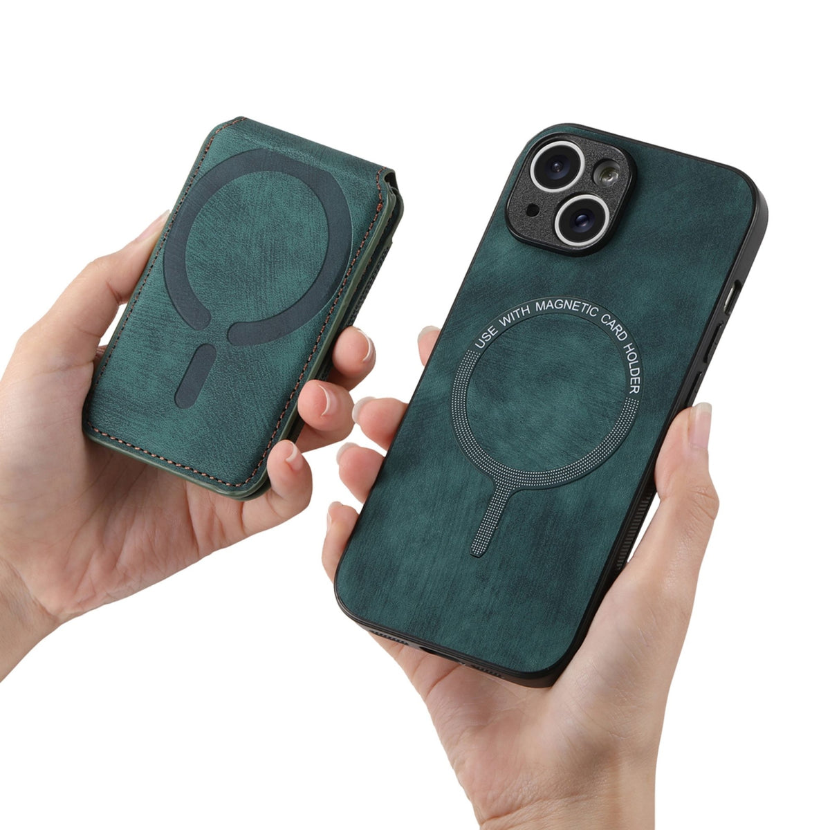 ELECTROPRIME For iPhone 15 Plus Retro Splitable Magnetic Stand Card Bag Leather Phone Case(Green)