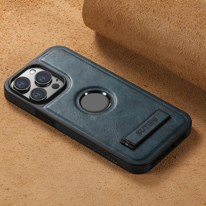 ELECTROPRIME For iPhone 15 Plus Suteni G2 Magsafe Oil Wax Leather Back Phone Case with Holder(Blue)