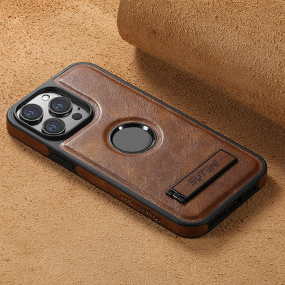ELECTROPRIME For iPhone 15 Suteni G2 Magsafe Oil Wax Leather Back Phone Case with Holder(Brown)